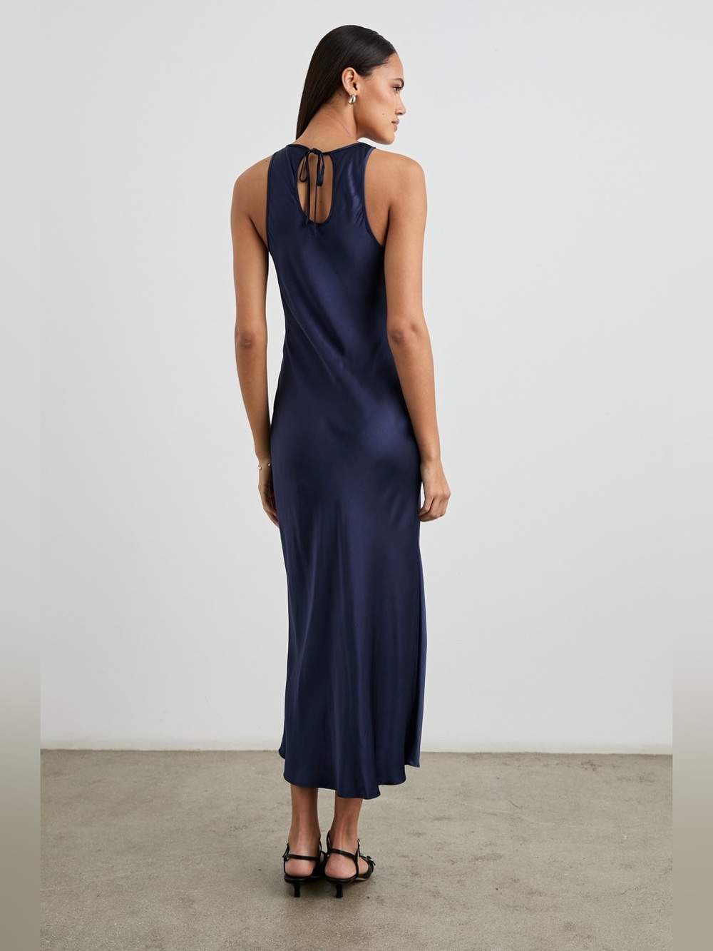 Rails Solene Navy Blue Midi Lightweight Satin Sleeveless Dress - Picture 3 of 12